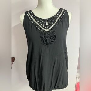 Max Studio Women’s Sleeveless Tank Top,, Size S, Black, Decorative Neckline